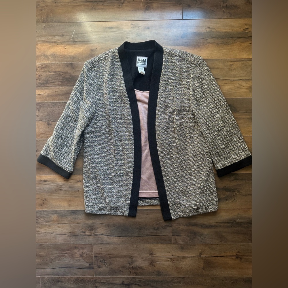 R&M Richards Metallic Tweed Open Front Jacket | Size 14 | Elegant Layering Piece